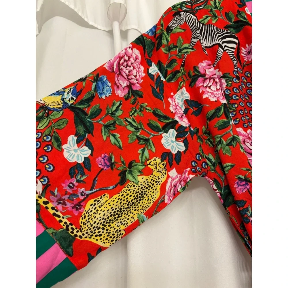 Room Service size Small Floral Jungle Animal Robe Womens Red